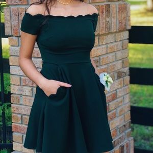 Emerald Off the Shoulder Scalloped Dress